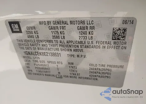 2014 Chevrolet Equinox 2Lt from USA, damaged, VIN 1GNALCEK8EZ138631